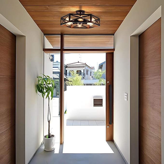 Farmhouse Flush Mount Ceiling Light Fixture,Modern Black Kitchen Lighting Fixtures Ceiling Industrial Farmhouse Light Fixtures for Hallway, Bedroom, Dining Room, Living Room 19.6 in