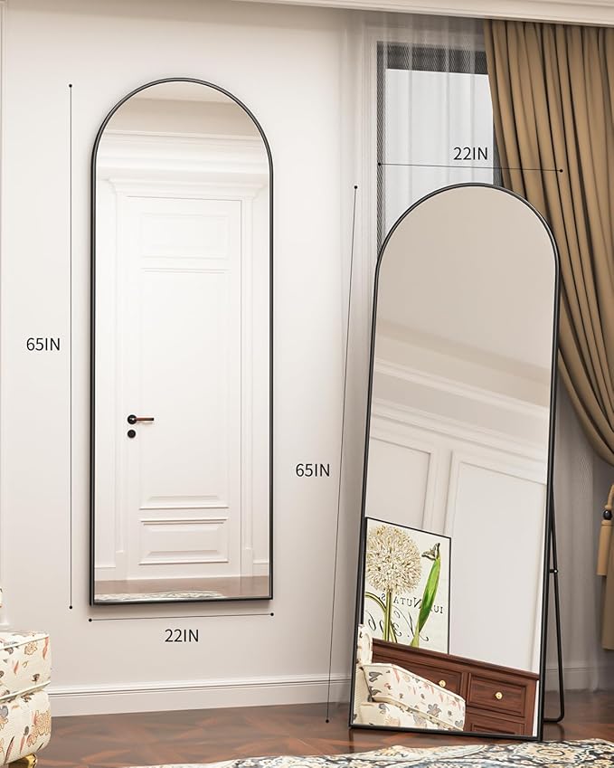 Antok Full Length Mirror, 65"x22" Floor Mirror Freestanding, Full Body Floor Standing Mirror with Stand for Bedroom, Hanging Mounted for Living Room Cloakroom, Black