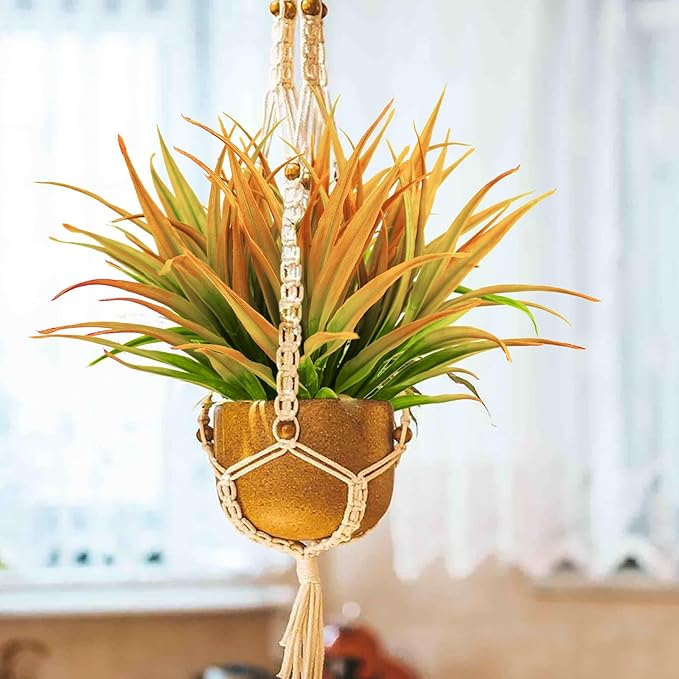 Artificial Fake Grass, 24 PCS Outdoor Faux Grasses Plastic Plants Greenery UV Resistant for Outside Home Windowbox Garden Office Patio Hanging Planter Front Porch Fall Décor (Yellow)