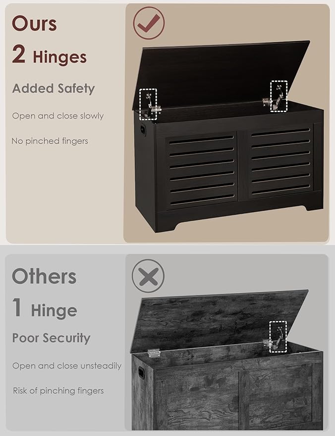 DINZI LVJ Storage Chest, Flip-Top Wooden Toy Box with 2 Safety Hinges, Entryway Shoe Storage Bench, Sturdy Large Storage Trunk for Living Room, Bedroom, Easy Assembly, Espresso