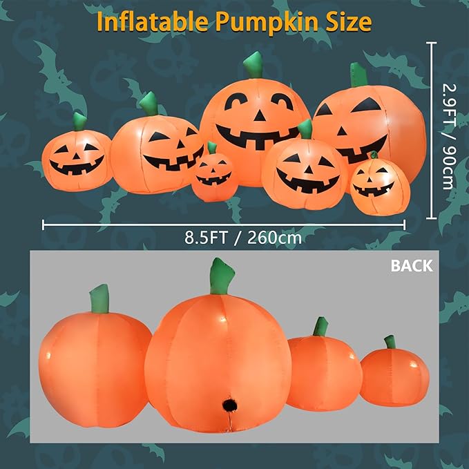 8.5FT Halloween Inflatables Pumpkins Decoration, Outdoor Halloween Blow Up Decorations for Yard, LED Lights Hocus Pocus Inflatable Outdoor Holiday Garden Lawn Decor
