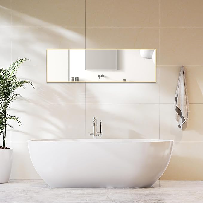 Sweetcrispy 59"x16" Full Length Mirror, Standing or Leaning Full Body Mirror with Aluminum Alloy Thin Frame, Suitable for Bedroom or Cloakroom,Gold