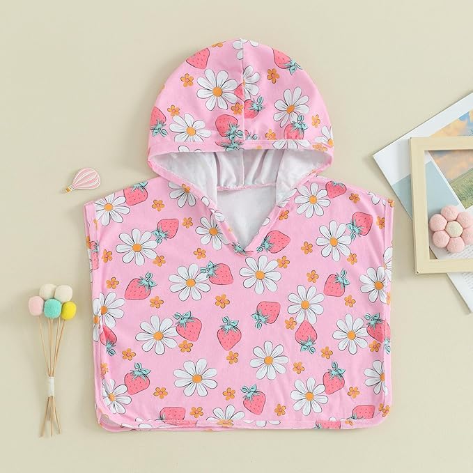 Toddler Beach Towel with Hood Kids Waffle Swim Cover Up Bath Towel Surf Poncho Boys Girls Hooded Beach Towel (Pink, 0-6 Months)