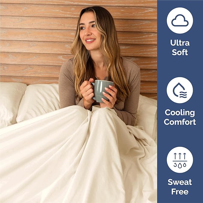 CGK Linens Twin 4 Piece Sheet Set - Cooling Sheets for Hot Sleepers - Hotel Luxury Bedding Set with 8-16 Inch Deep Pockets - 1 Flat & 1 Fitted & 2 Pillowcases - Soft, Comfy & Wrinkle Free - Off White