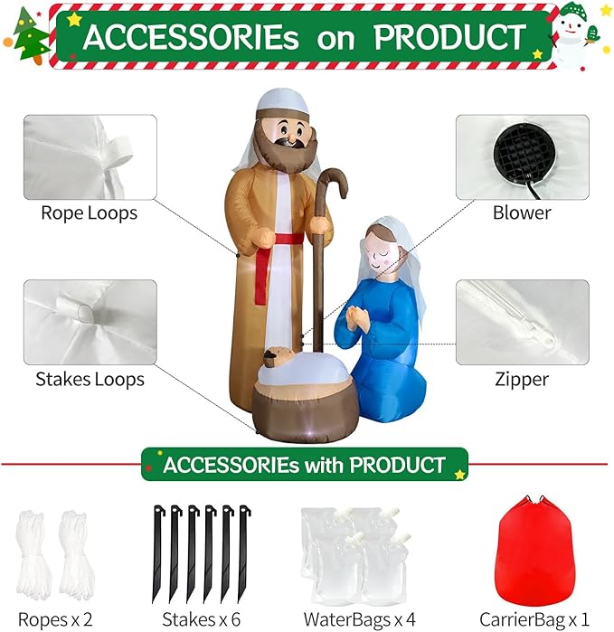 DomKom 6ft Christmas Inflatables Nativity Scene Outdoor Decoration,LED Lights Holiday Blow Up Yard Decoration for Holiday Party Garden Yard Lawn Winter Decor