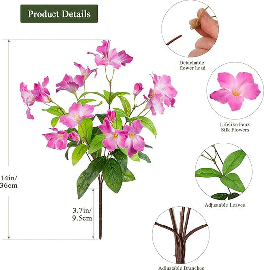 Fake Plants 15.7"Plastic Flowers For Outdoors Artificial Azalea Flowers Fake Flowers Artificial Plants Outdoor Spring Flowers Artificial For Decoration Fake Plants For Outside (Pale Purple )4Pcs