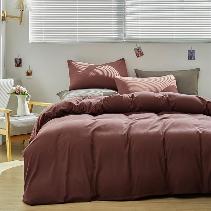 Wellboo Dark Rust Comforter Sets Queen Solid Brick Red Bedding Comforters Women Plain Blackish Red Warm Quilts Modern Pure Fired Red Blanket All Brown Red Comforters Vintage Dark Fuchsia Bed