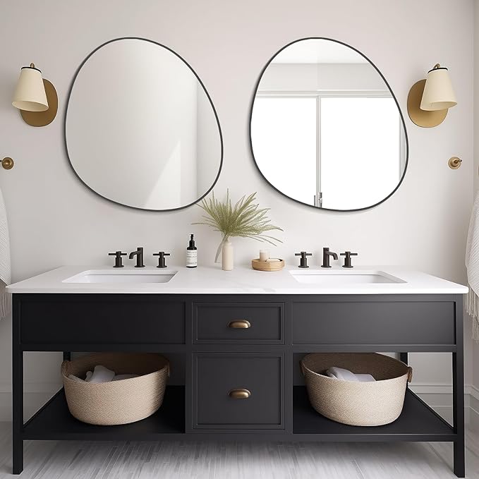 WallBeyond Asymmetrical Mirror, Irregular Wall Mirror, Abstract Wall Mirrors Decorative for Bedroom Living Room Entryway Hall, Unique Wall Mirror 28" H x 26" W, Black
