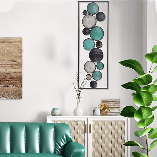 Adeco 35.2" Modern Wall Sculpture, Abstract Floating Patterned Shapes Rectangle Frame Metal Wall Decoration, Set of 2