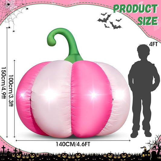 4.6FT Halloween Inflatable Pumpkin Outdoor Decorations Blow-up Pink Pumpkin Build-in 4 LED Lights for Halloween Party Decor Giant Inflatable Fake Pumpkins for Fall Thanksgiving Yard Garden Lawn