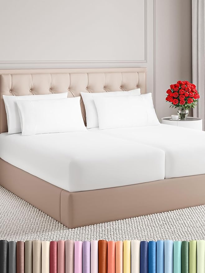 CGK Linens Split King 7 Piece Sheet Set - Cooling Sheets for Hot Sleepers - Hotel Luxury Bedding Set with 8-16 Inch Deep Pockets - 1 Flat & 2 Fitted & 4 Pillowcases - Soft & Wrinkle Free - Split King