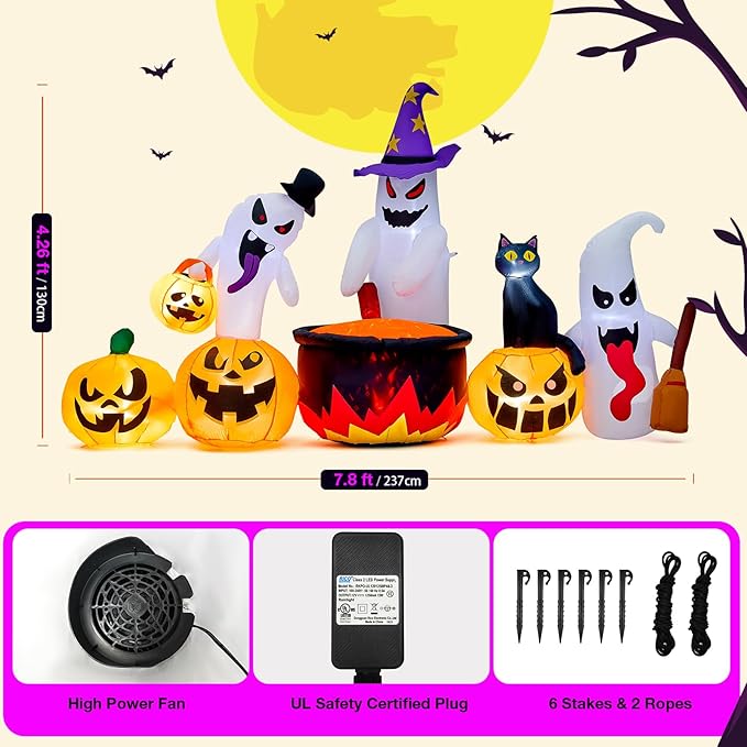 8Ft Long Halloween Inflatables Decoration Ghost and Pumpkin Family with Build-in RGB LED Lights, Halloween Blow Up Yard Decorations for Party Garden Lawn Indoor Outdoor Decor