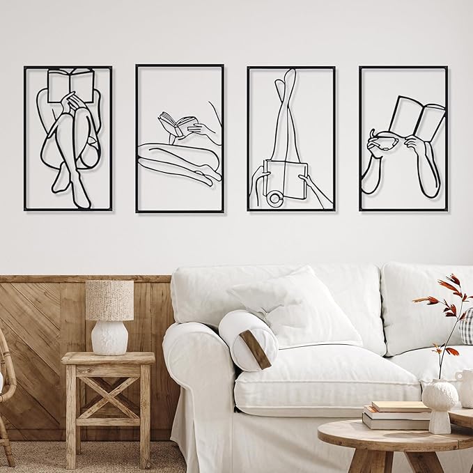4 Pcs Metal Wall Art Decor Minimalist Abstract Woman Gold Wall Art Line Drawing metal line art Home Hanging Art Decor for Bedroom Kitchen Bathroom Living Room