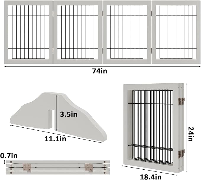 Dog Gate Indoor, Metal Dog Gates for Doorways House, 24-Inch Freestanding Pet Gates for Dogs, Puppy Fence (4 Panel, White)