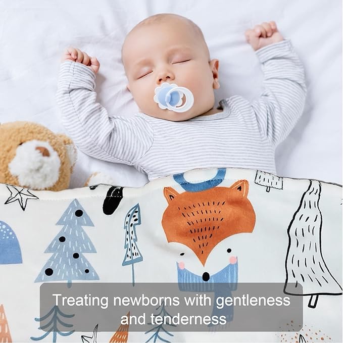 Baby Blanket for Boys Girls (Fox Printed, 30"x40") with Double Layer Dotted Backing Soft Plush Minky Blanket for Toddlers Newborn