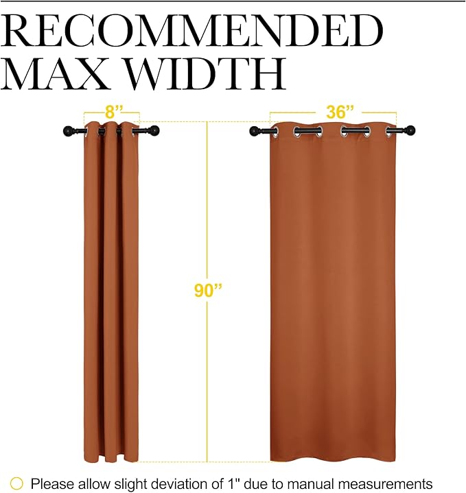 NICETOWN Halloween Room Darkening Drapes for Nursery - Light Blocking Curtain Panels for Bedroom Girl Room, Soft Fabric Window Treatment (Burnt Orange, 42 inches Width by 90 inches Length, 1 Pair)
