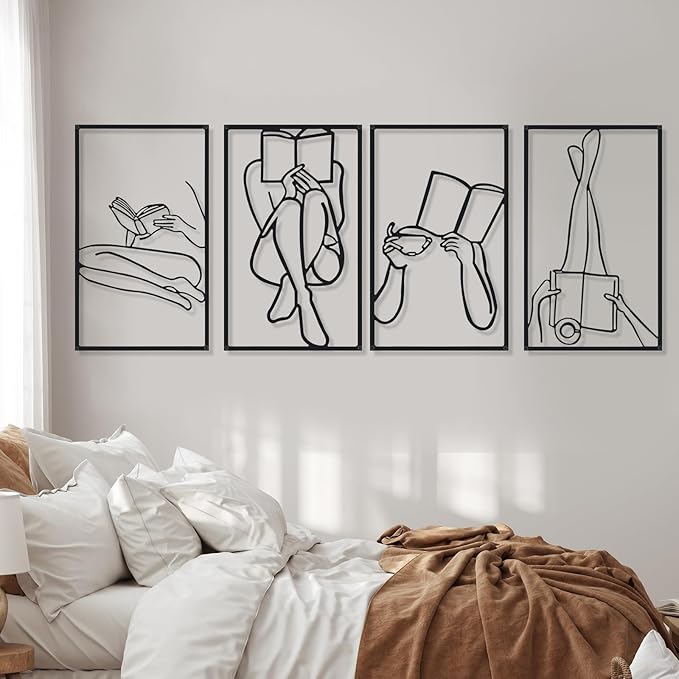 4 Pcs Metal Wall Art Decor Minimalist Abstract Woman Gold Wall Art Line Drawing metal line art Home Hanging Art Decor for Bedroom Kitchen Bathroom Living Room