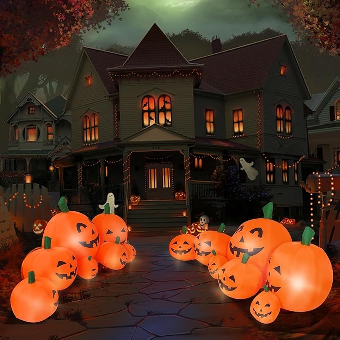 8FT L Halloween Inflatable Pumpkin Patch Fall Inflatable Each Pumpkin with Build-in LED Lights Blow up Pumpkin Decor Outer Large Party Yard Decoration