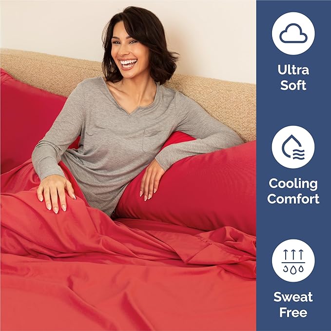 CGK Linens King 6 Piece Sheet Set - Cooling Sheets for Hot Sleepers - Hotel Luxury Bedding Set with 8-16 Inch Deep Pockets - 1 Flat & 1 Fitted & 4 Pillowcases - Soft, Easy Care and Wrinkle Free - Red