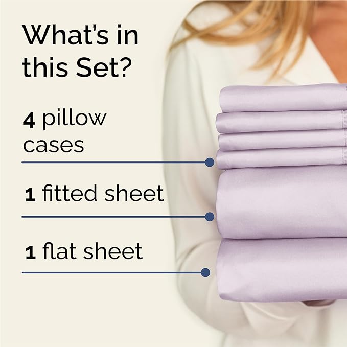 CGK Linens King 6 Piece Sheet Set - Cooling Sheets for Hot Sleepers - Hotel Luxury Bedding Set with 8-16 Inch Deep Pockets - 1 Flat & 1 Fitted & 4 Pillowcases - Soft and Wrinkle Free - Light Lavender