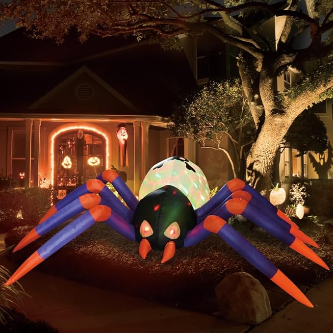 12FT Halloween Inflatables Spider, Halloween Outdoor Inflatable Decoration Blow Up Spider Yard Decoration with Build in LED Light for Halloween Holiday Party Patio Lawn Yard Garden
