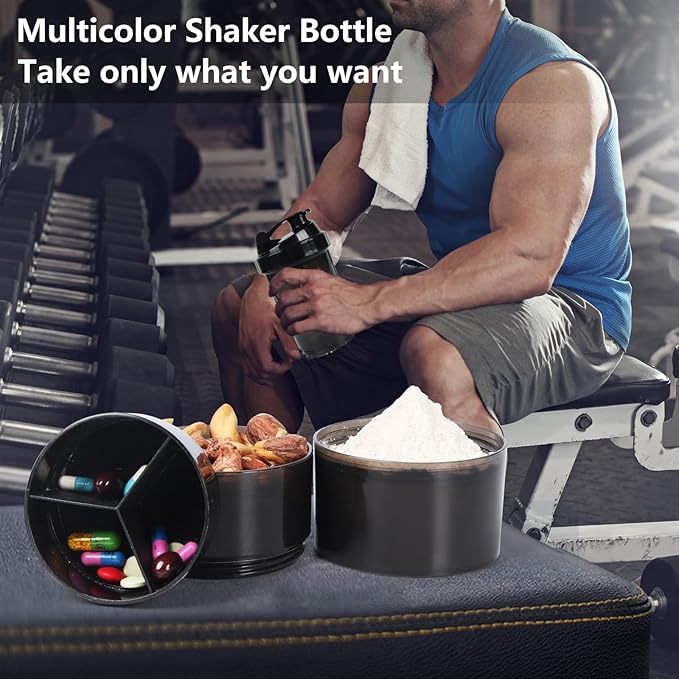 Shaker Bottle,Protein Shaker Bottle, 16 oz GYM Shaker Cup with shaker Ball,Shaker Cups for Protein Shakes, Drink Mixer Bottle with Storage,BAP Free,Leakproof,Black