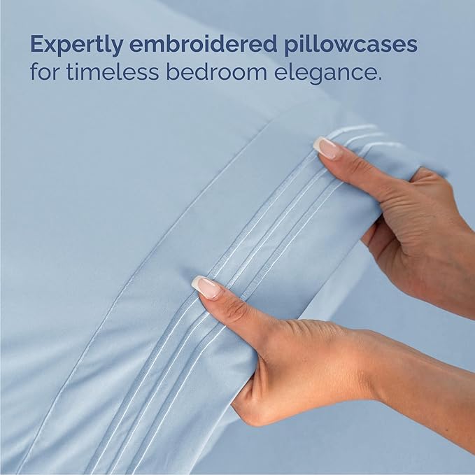 Cal King Size 4 Piece Sheet Set - Comfy Breathable & Cooling Bed Sheets Set - Hotel Luxury Bedding for Women, Men, Kids, Teens, Boys & Girls - Deep Pockets, Soft, Wrinkle Free - Oeko-Tex - Light Blue