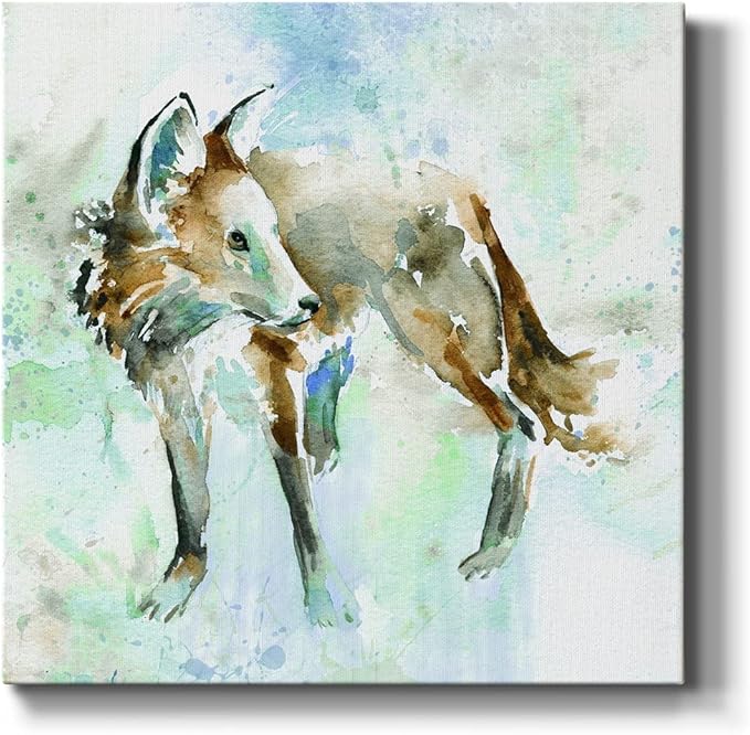 Colorful Animals Painting Wall Art on Canvas Modern Abstract Artwork, Fox On Blue Wall Art, Ready to Hang, 40'' x 40''
