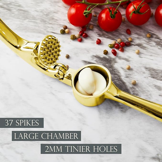KITESSENSU Premium Garlic Press, Professional Garlic Mincer, Easy to Squeeze and Clean, Rust Proof & Dishwasher Safe, Efficient Ginger Crusher - Golden