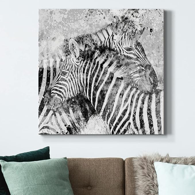 Colorful Animals Painting Wall Art on Canvas Modern Abstract Artwork, Zebra Pair Wall Art, Ready to Hang, 40'' x 40''