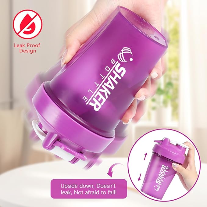 Shaker Bottle, 400ml Small Protein Shaker Cup with Mixing Ball for Smooth blending, Leak-Proof GYM Workout Water Bottles for protein& Smoothie Shake,Bpa Free (13oz / Purple)
