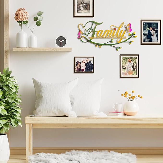 AUHOKY Family Where Life Begins Love Never Ends Word Sign Metal Wall Decor, Black Home Decor Wall Art Decorations, Letters Quotes Sign for Living Room Bedroom Kitchen Indoor Outdoor Decor(17.5 x 9in)