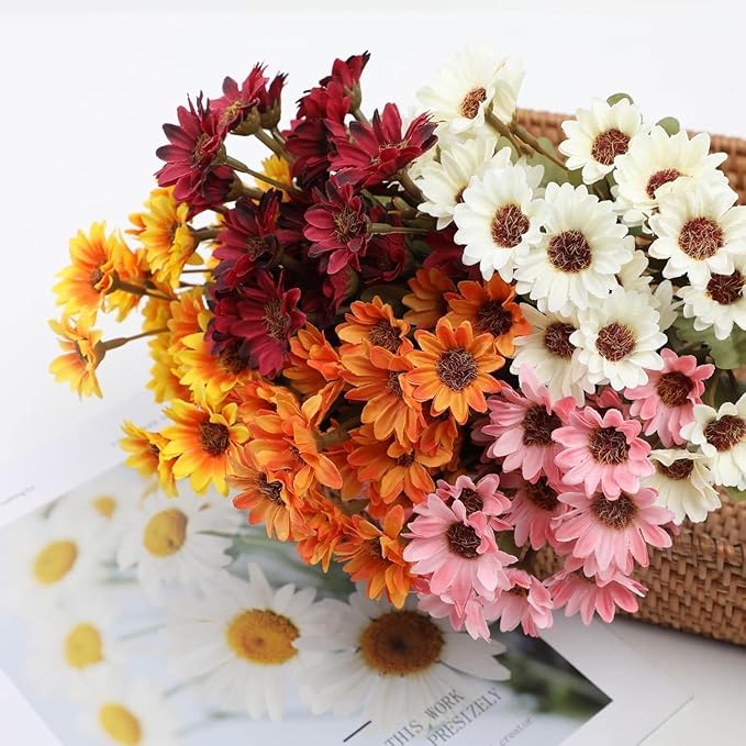 CUJMH 10 Bundles Artificial Mums for Outdoors,Funsdecor Mums,UV Resistant No Fade for Outside Porch Garden Pots Planters Autumn Fall Decor,Look Real, Full, Vibrant