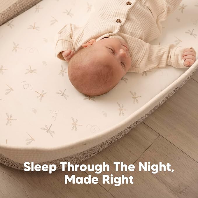 2-Pack Baby Bassinet Sheets Girl, Boy - Viscose Derived from Bamboo Fitted Bassinet Sheets Compatible with Halo Bassinest Swivel Sleeper, Baby Delight, Graco Bedside Bassinet Mattress Sheet (Meadow)