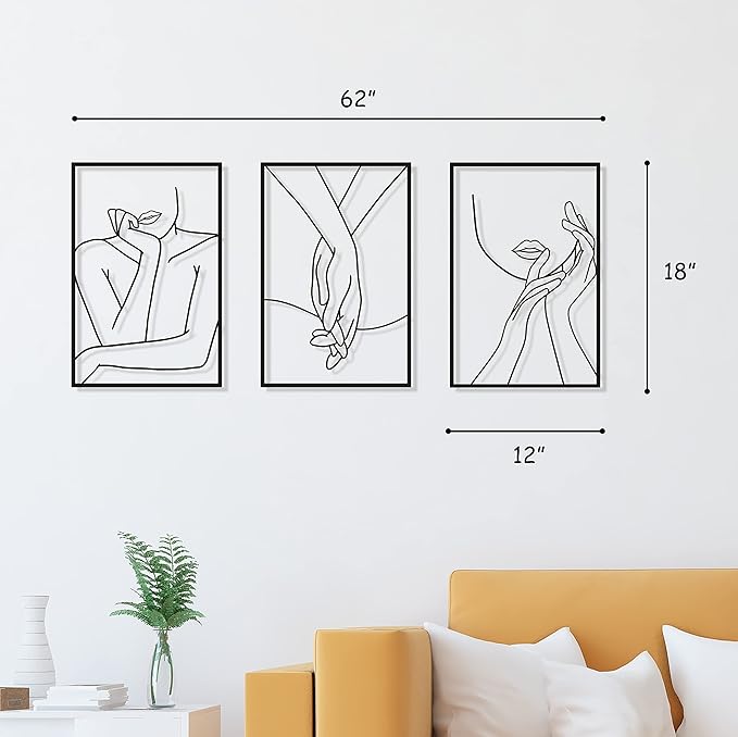 Vivegate Minimalist Female Body Single Line Metal Wall Art Decor - 18"X12" 3 Packs Women Body Abstract Minimalist Lines Wall Signs for Hanging Bedroom wall decor