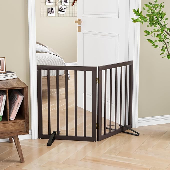 Freestanding Foldable Dog Gate 2 Panel,Fully Assembled Dog Gates for Doorways, Wooden Pet Gates for The House, 24-inch Tall Pet Gate Indoor