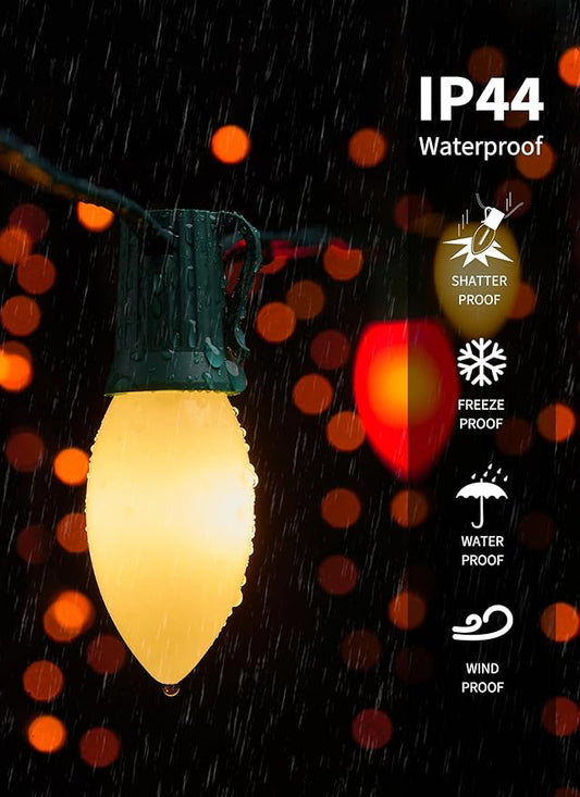 C9 LED Christmas Lights Outdoor, 100 Feet C9 String Lights with 100 Shatterproof Matte Bulbs, Connectable Waterproof Christmas Tree Lights for Holiday Roofline Backyard Garden Decor, Red & Warm White