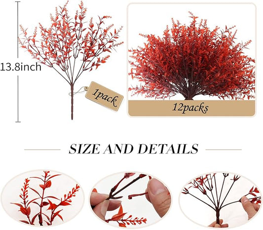 RECUTMS Fake Fall Plastic Flowers Artificial Lavender Plant UV Resistant Flowers Fake Autumn Plant Faux Outdoor Plants Faux Greenery for Party Yard Balcony Thanksgiving Decorations (Wine Red)