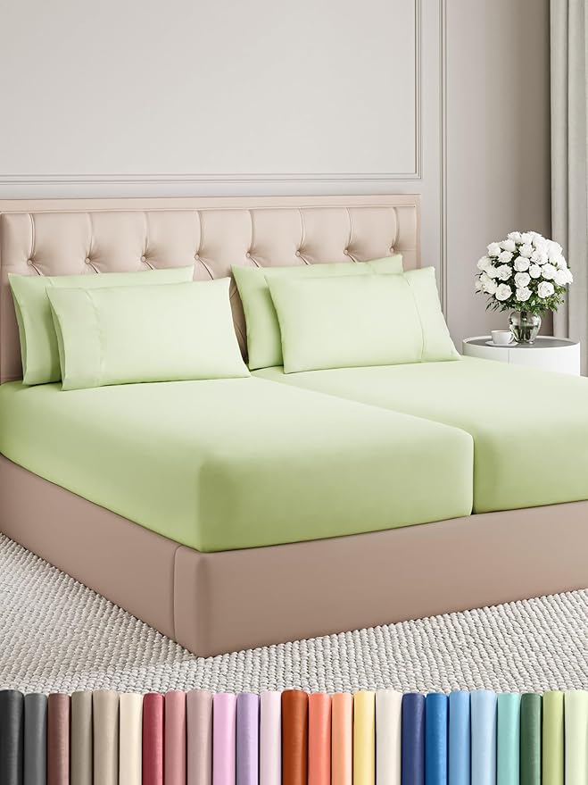 CGK Linens Split King 7 Piece Sheet Set - Cooling Sheets for Hot Sleepers - Hotel Luxury Bedding Set with 8-16 Inch Deep Pockets - 1 Flat & 2 Fitted & 4 Pillowcases - Soft & Wrinkle Free - Split King