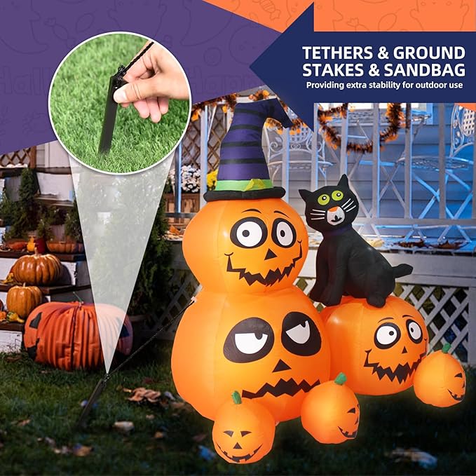 Gardwin 6FT Halloween Pumpkin with Cat Inflatable Outdoor Decorations, Inflatables Decorations Blow up Cat & Pumpkin Lanterns with Yard Inflatables Holiday Inflatables for Garden Lawn Decor