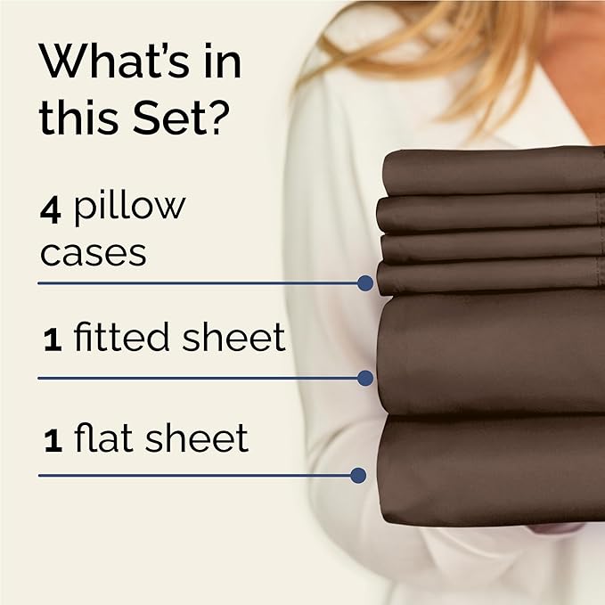 CGK Linens Full 6 Piece Sheet Set - Cooling Sheets for Hot Sleepers - Hotel Luxury Bedding Set with 8-16 Inch Deep Pockets - 1 Flat & 1 Fitted & 4 Pillowcases - Soft, Easy Care & Wrinkle Free - Brown