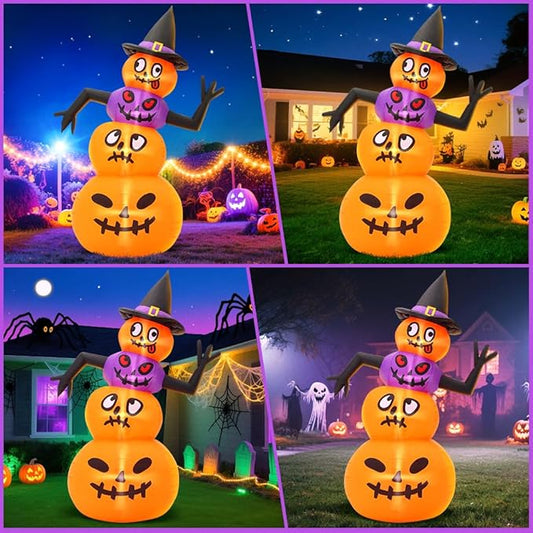 6FT Halloween Inflatable Decoration Blow up Pumpkins Inflatable with Hat,Outdoor Holiday Décor,LED Lights Blow Up Halloween Yard Decorations,Inflatables Outdoor for Holiday Garden Yard Lawn Décor