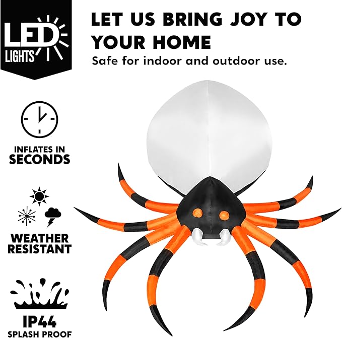 JOYIN 8 FT Halloween Inflatable Giant Spider Outdoor Decorations, Blow Up Spider Yard Decorations with Rotating Colorful Light and Glowing Eyes for Halloween Party Lawn Garden Outside Decor