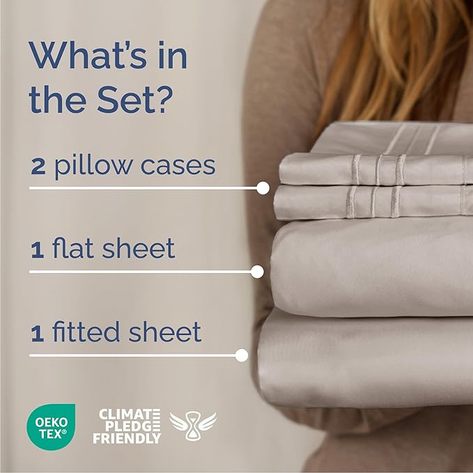 Cal King Size 4 Piece Sheet Set - Comfy Breathable & Cooling Bed Sheets Set - Hotel Luxury Bedding for Women, Men, Kids, Teens, Boys & Girls - Deep Pockets, Soft, Wrinkle Free - Oeko-Tex - Light Grey