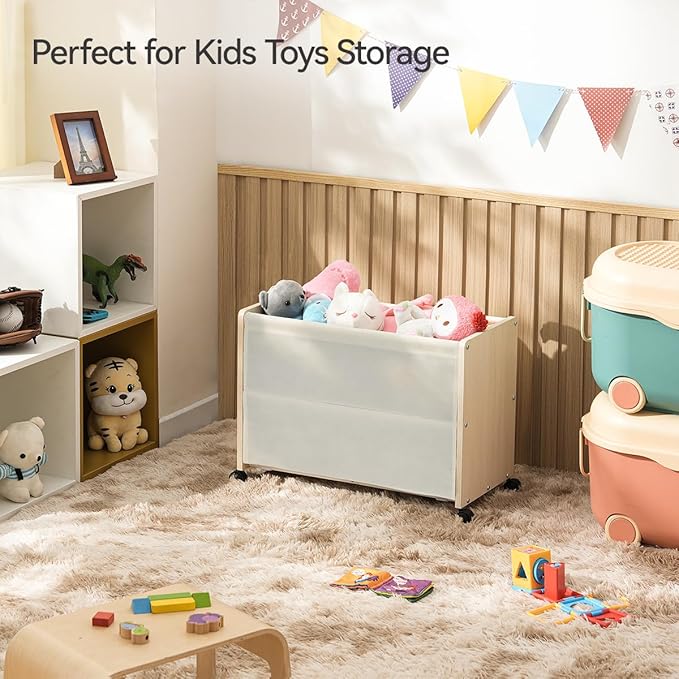 Toy Box, Toy Chest, Toy Box for Living Room, Kids Toys Storage Decorative, with Metal Frame, White, Patented Design