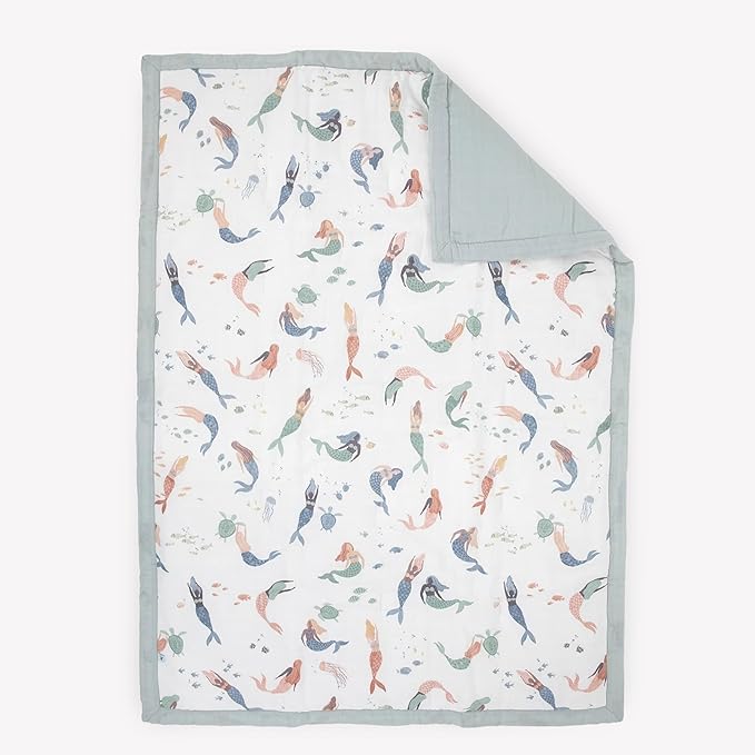 Little Unicorn Lofty Comforter Blanket | Super Soft & Breathable Muslin Fabric| Great for Play & Bedtime Blanket (Mermaid Party)