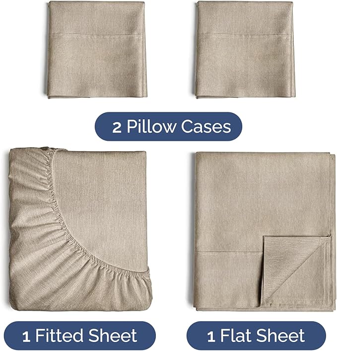 CGK Linens Twin XL 4 Piece Sheet Set - Cooling Sheets for Hot Sleepers - Hotel Luxury Bedding Set w/ 8-16 Inch Deep Pockets - 1 Flat & 1 Fitted & 2 Pillowcases - Soft & Wrinkle Free - Heathered Beige