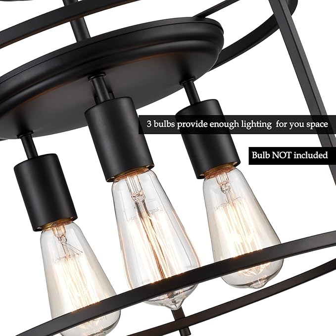Farmhouse Semi Flush Mount Ceiling Light Industrial Kitchen Ceiling Light Matte Black for Bedroom, Living Room, Hallway, Entryway, Proch