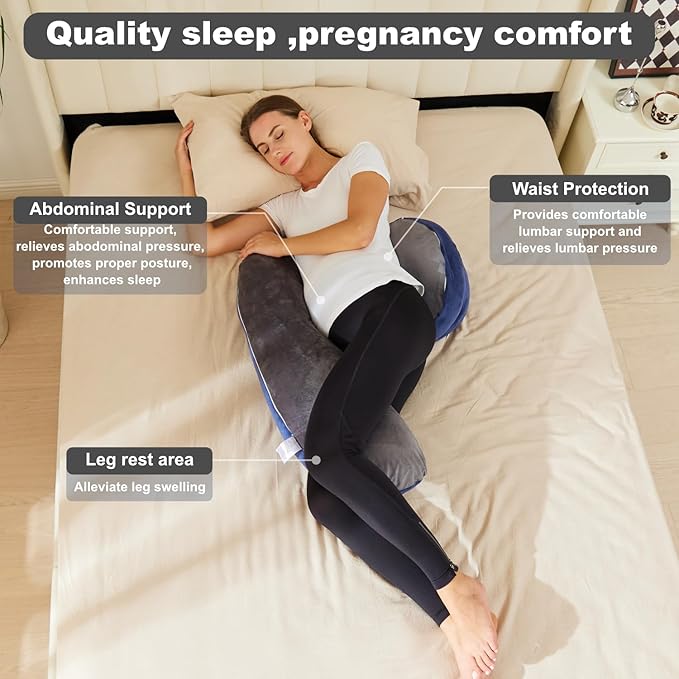 Pregnancy Pillow for Sleeping, Maternity Pillow, Velvet Cover Maternity Pillow Support for Back, Legs, Belly, HIPS Grey Large