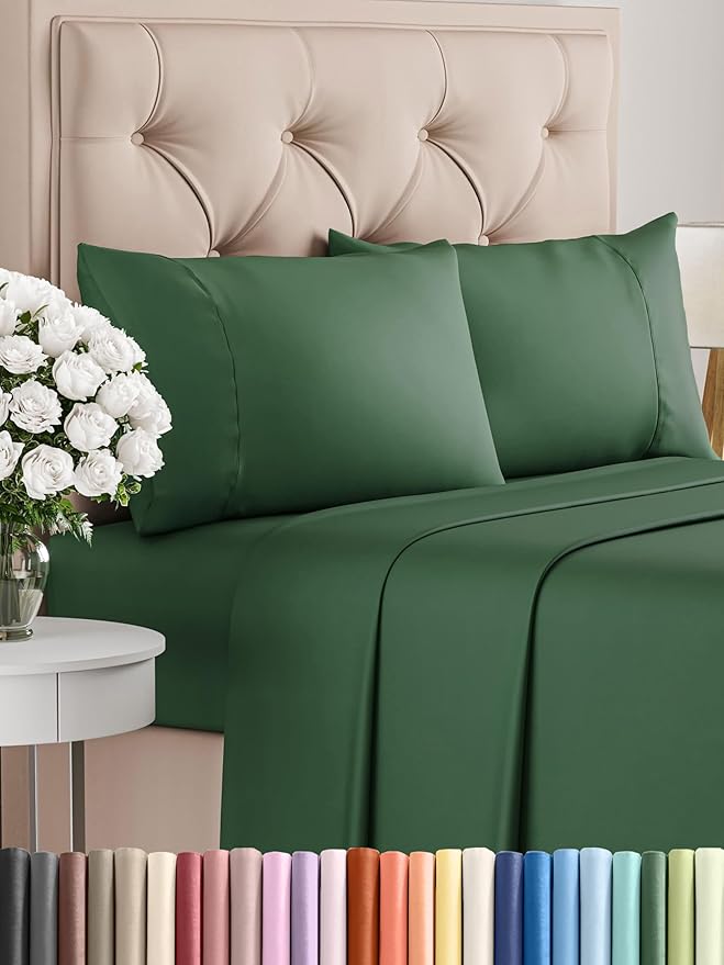CGK Linens Twin 4 Piece Sheet Set - Cooling Sheets for Hot Sleepers - Hotel Luxury Bedding Set with 8-16 Inch Deep Pockets - 1 Flat & 1 Fitted & 2 Pillowcases - Soft, Comfy and Wrinkle Free - Emerald